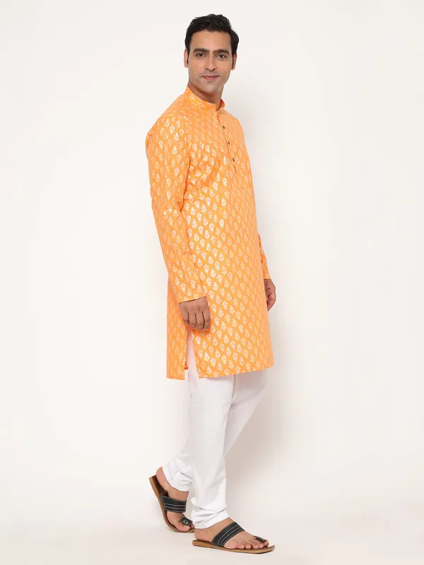 Orange_Dupion_Silk_Premium_&_Elegant_Regular_Kurta_&_Pajama_Set_For_Men