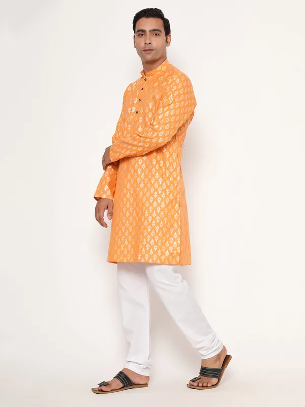 Orange_Dupion_Silk_Premium_&_Elegant_Regular_Kurta_&_Pajama_Set_For_Men