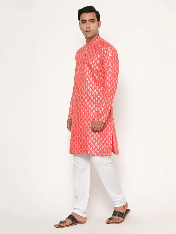 Peach_Dupion_Silk_Premium_&_Elegant_Regular_Kurta_&_Pajama_Set_For_Men