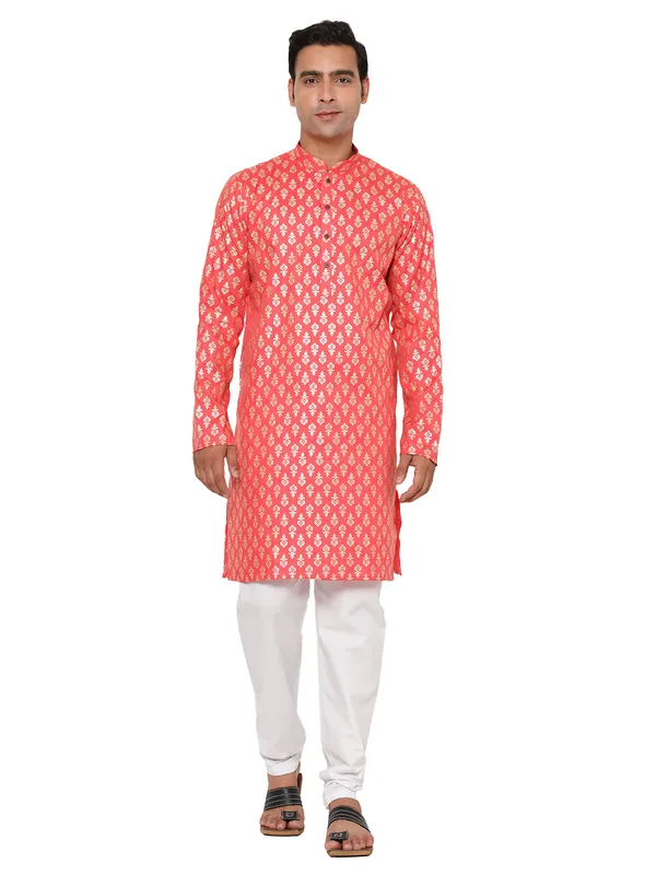 Peach_Dupion_Silk_Premium_&_Elegant_Regular_Kurta_&_Pajama_Set_For_Men