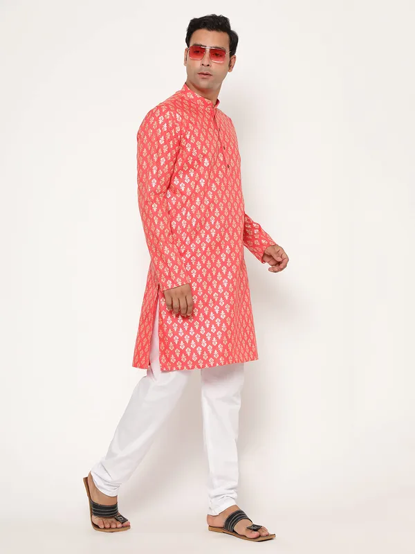 Peach_Dupion_Silk_Premium_&_Elegant_Regular_Kurta_&_Pajama_Set_For_Men