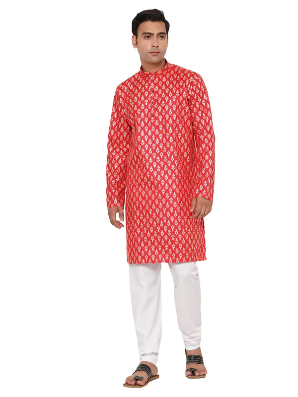 Red_Dupion_Silk_Premium_&_Elegant_Regular_Kurta_&_Pajama_Set_For_Men