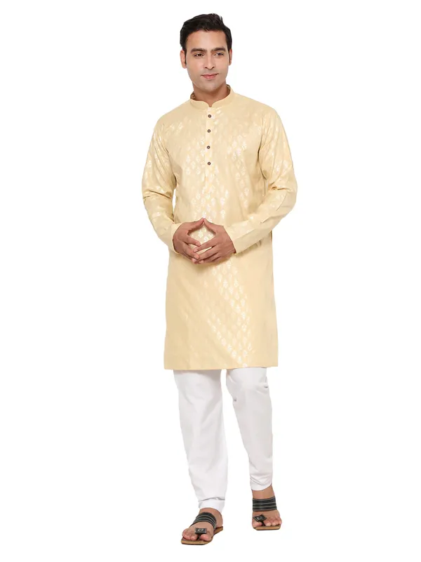 Yellow_Dupion_Silk_Premium_&_Elegant_Regular_Kurta_&_Pajama_Set_For_Men