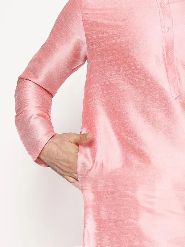 Baby_Pink_Dupion_Silk_Premium_&_Elegant_Regular_Kurta_&_Pajama_Set_For_Men