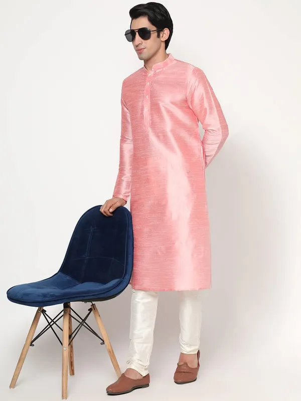 Baby_Pink_Dupion_Silk_Premium_&_Elegant_Regular_Kurta_&_Pajama_Set_For_Men