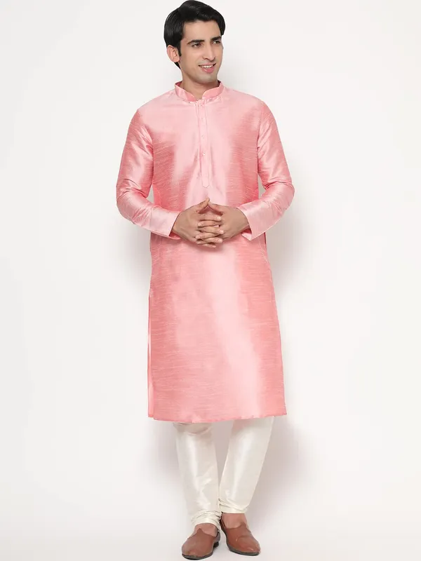 Baby_Pink_Dupion_Silk_Premium_&_Elegant_Regular_Kurta_&_Pajama_Set_For_Men