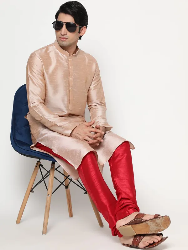 Beige_Dupion_Silk_Premium_&_Elegant_Regular_Kurta_&_Pajama_Set_For_Men
