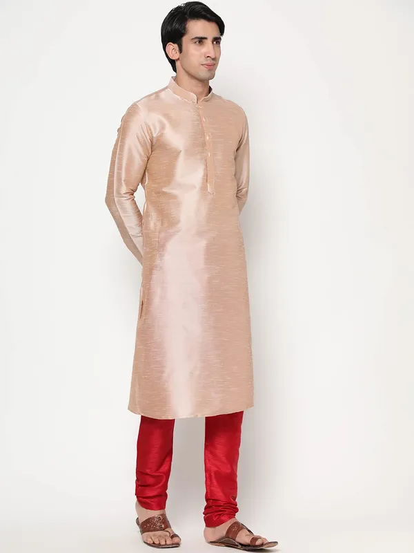 Beige_Dupion_Silk_Premium_&_Elegant_Regular_Kurta_&_Pajama_Set_For_Men
