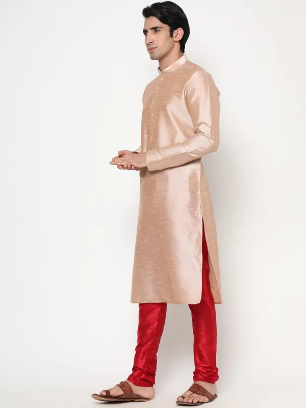 Beige_Dupion_Silk_Premium_&_Elegant_Regular_Kurta_&_Pajama_Set_For_Men