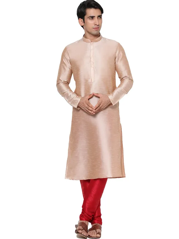 Beige_Dupion_Silk_Premium_&_Elegant_Regular_Kurta_&_Pajama_Set_For_Men