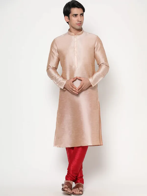 Beige_Dupion_Silk_Premium_&_Elegant_Regular_Kurta_&_Pajama_Set_For_Men