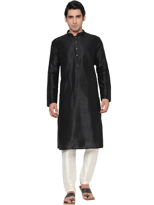 Black_Dupion_Silk_Premium_&_Elegant_Regular_Kurta_&_Pajama_Set_For_Men