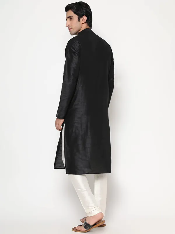 Black_Dupion_Silk_Premium_&_Elegant_Regular_Kurta_&_Pajama_Set_For_Men