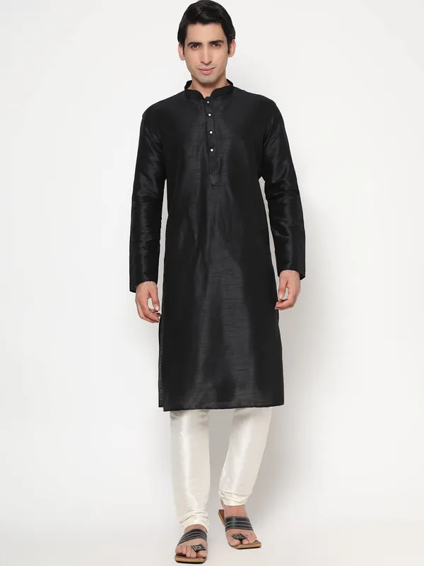 Black_Dupion_Silk_Premium_&_Elegant_Regular_Kurta_&_Pajama_Set_For_Men