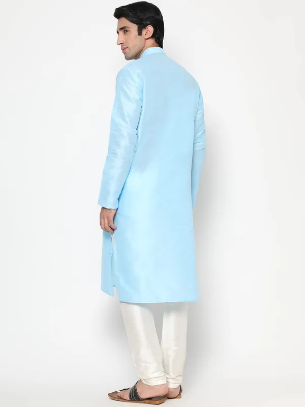 Blue_Dupion_Silk_Premium_&_Elegant_Regular_Kurta_&_Pajama_Set_For_Men