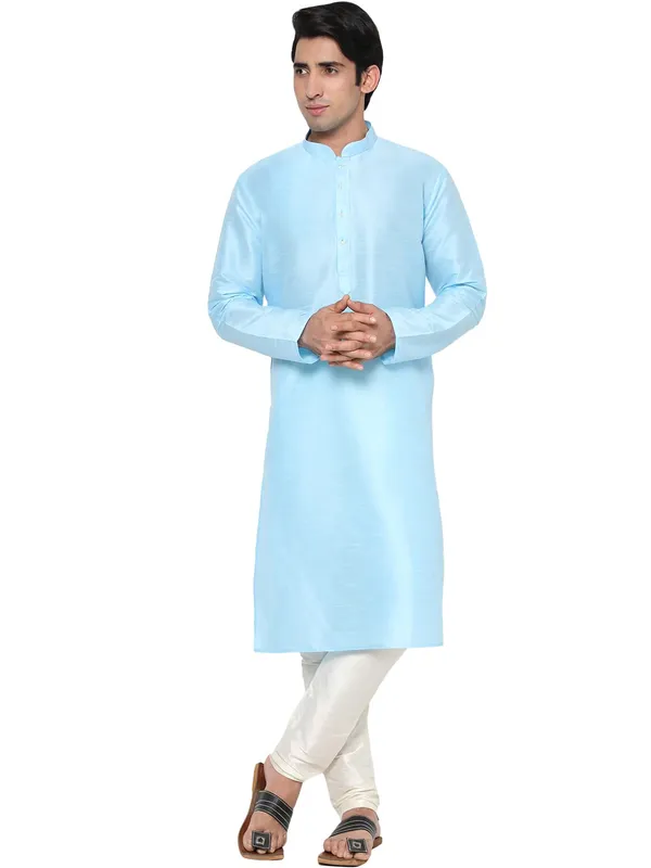 Blue_Dupion_Silk_Premium_&_Elegant_Regular_Kurta_&_Pajama_Set_For_Men