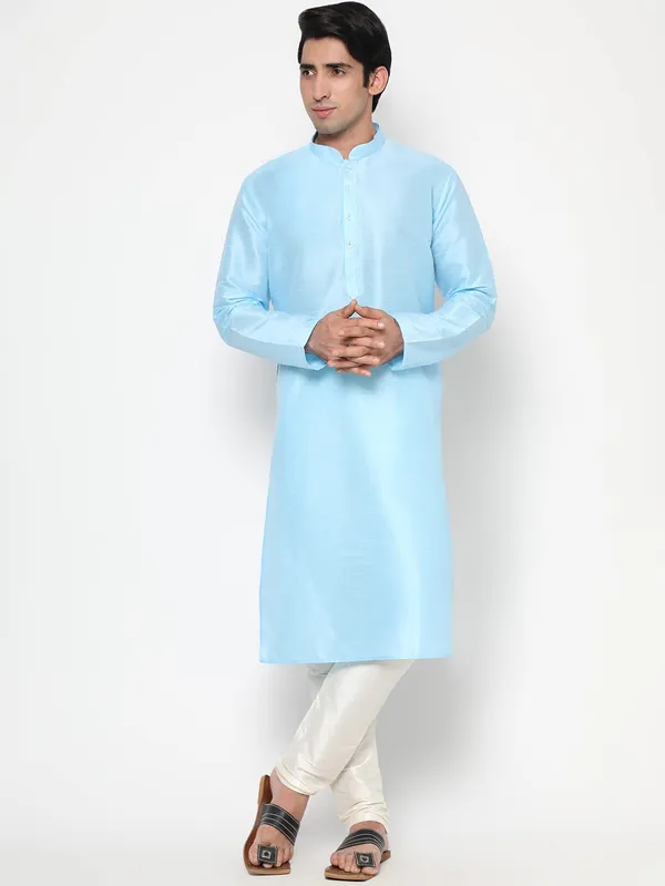 Blue_Dupion_Silk_Premium_&_Elegant_Regular_Kurta_&_Pajama_Set_For_Men
