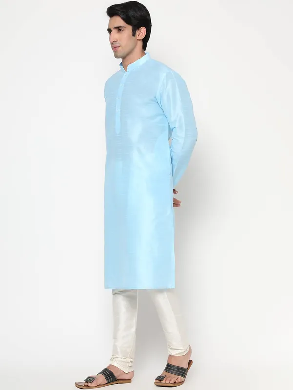 Blue_Dupion_Silk_Premium_&_Elegant_Regular_Kurta_&_Pajama_Set_For_Men