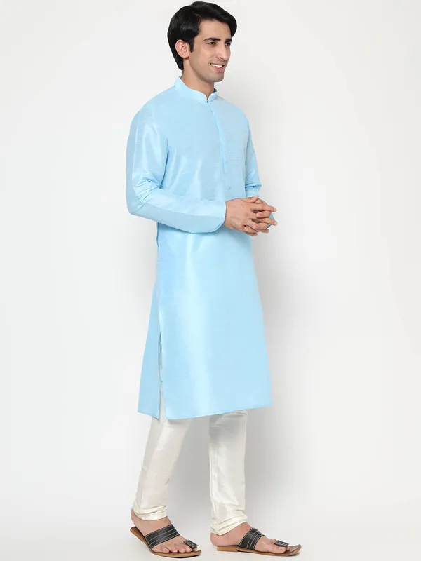 Blue_Dupion_Silk_Premium_&_Elegant_Regular_Kurta_&_Pajama_Set_For_Men