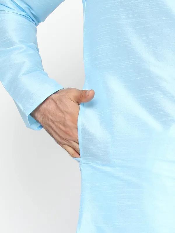 Blue_Dupion_Silk_Premium_&_Elegant_Regular_Kurta_&_Pajama_Set_For_Men