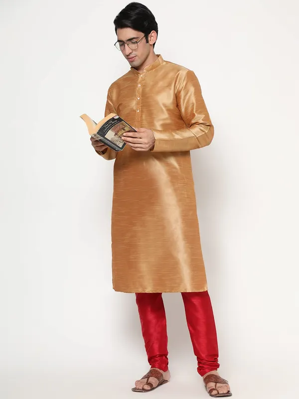 Cream_Dupion_Silk_Premium_&_Elegant_Regular_Kurta_&_Pajama_Set_For_Men