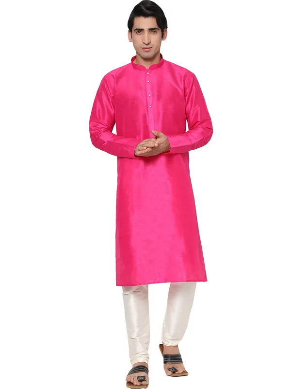 Fuchsia_Dupion_Silk_Premium_&_Elegant_Regular_Kurta_&_Pajama_Set_For_Men