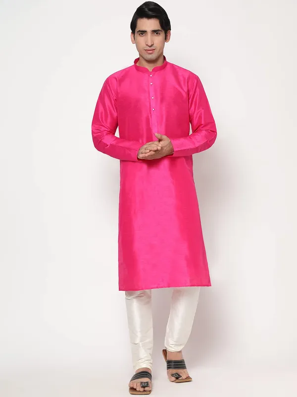 Fuchsia_Dupion_Silk_Premium_&_Elegant_Regular_Kurta_&_Pajama_Set_For_Men