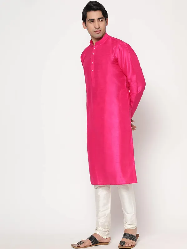 Fuchsia_Dupion_Silk_Premium_&_Elegant_Regular_Kurta_&_Pajama_Set_For_Men
