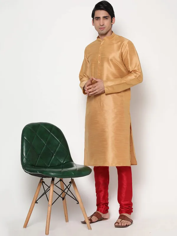 Gold_Dupion_Silk_Premium_&_Elegant_Regular_Kurta_&_Pajama_Set_For_Men