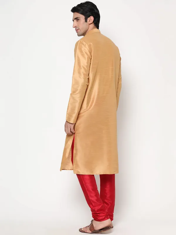 Gold_Dupion_Silk_Premium_&_Elegant_Regular_Kurta_&_Pajama_Set_For_Men