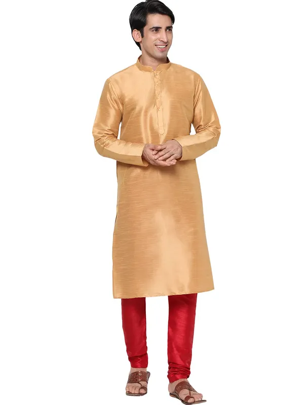 Gold_Dupion_Silk_Premium_&_Elegant_Regular_Kurta_&_Pajama_Set_For_Men