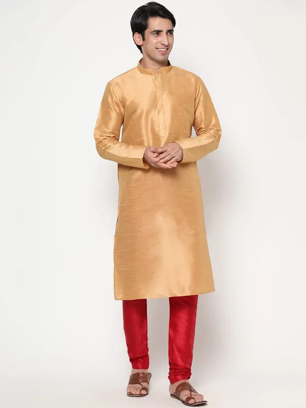 Gold_Dupion_Silk_Premium_&_Elegant_Regular_Kurta_&_Pajama_Set_For_Men