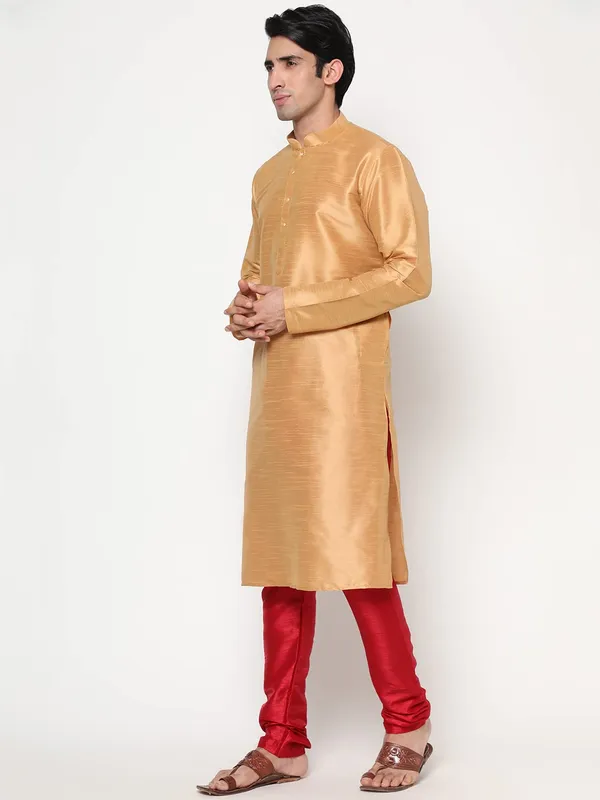 Gold_Dupion_Silk_Premium_&_Elegant_Regular_Kurta_&_Pajama_Set_For_Men