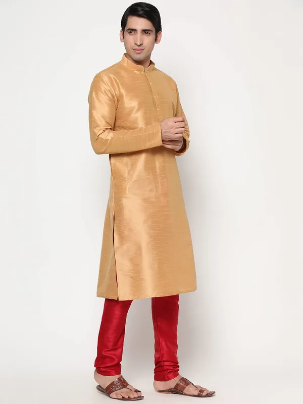 Gold_Dupion_Silk_Premium_&_Elegant_Regular_Kurta_&_Pajama_Set_For_Men
