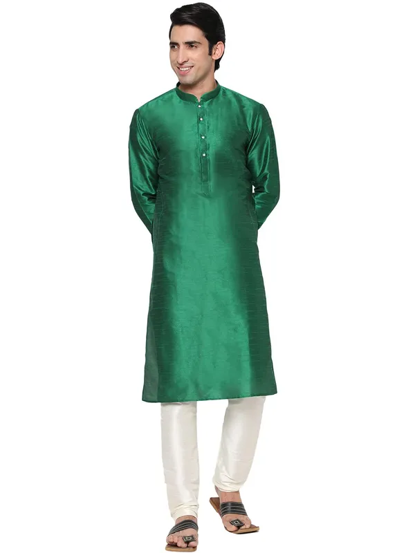 Green_Dupion_Silk_Premium_&_Elegant_Regular_Kurta_&_Pajama_Set_For_Men
