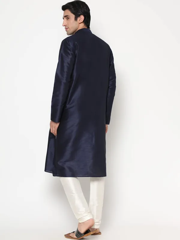 Navy_Blue_Dupion_Silk_Premium_&_Elegant_Regular_Kurta_&_Pajama_Set_For_Men