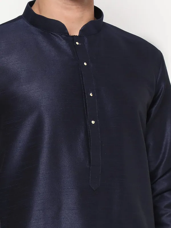 Navy_Blue_Dupion_Silk_Premium_&_Elegant_Regular_Kurta_&_Pajama_Set_For_Men