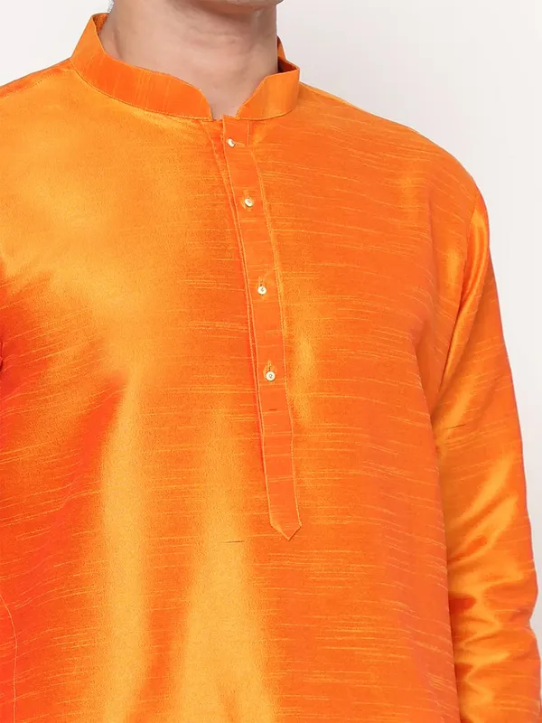 Orange_Dupion_Silk_Premium_&_Elegant_Regular_Kurta_&_Pajama_Set_For_Men