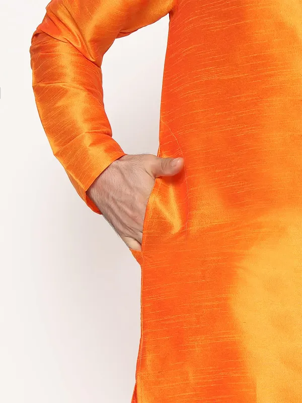 Orange_Dupion_Silk_Premium_&_Elegant_Regular_Kurta_&_Pajama_Set_For_Men
