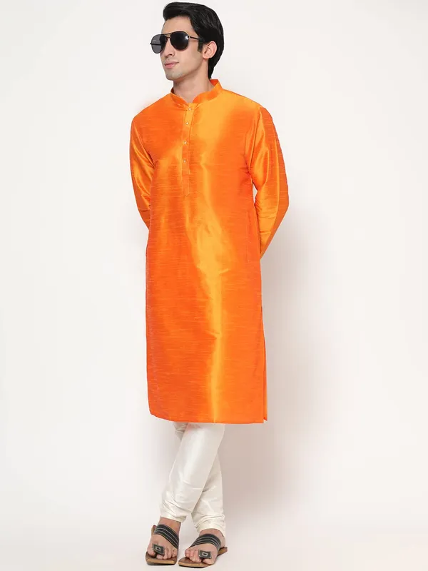 Orange_Dupion_Silk_Premium_&_Elegant_Regular_Kurta_&_Pajama_Set_For_Men