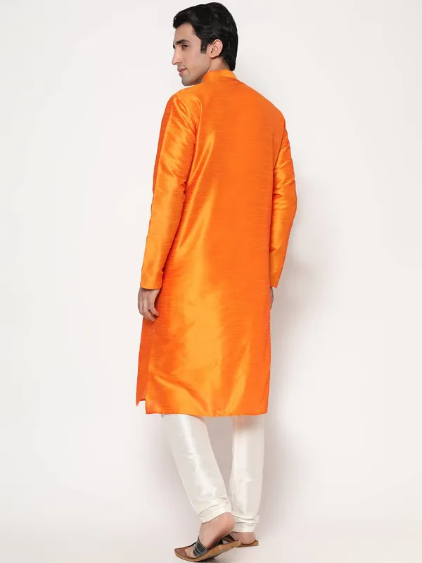Orange_Dupion_Silk_Premium_&_Elegant_Regular_Kurta_&_Pajama_Set_For_Men