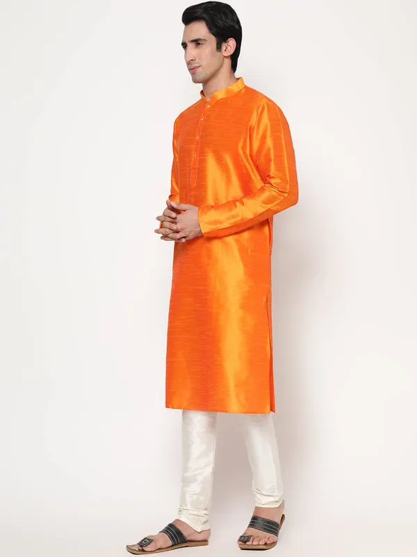 Orange_Dupion_Silk_Premium_&_Elegant_Regular_Kurta_&_Pajama_Set_For_Men