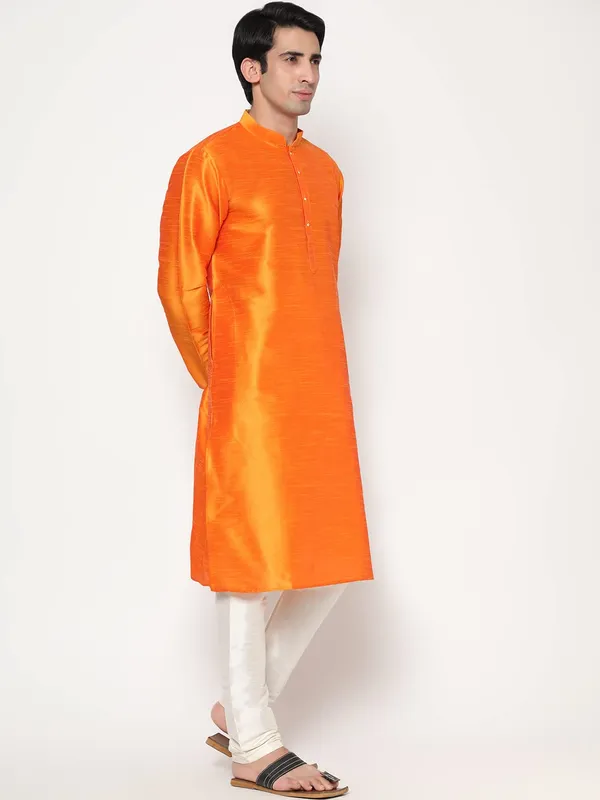 Orange_Dupion_Silk_Premium_&_Elegant_Regular_Kurta_&_Pajama_Set_For_Men