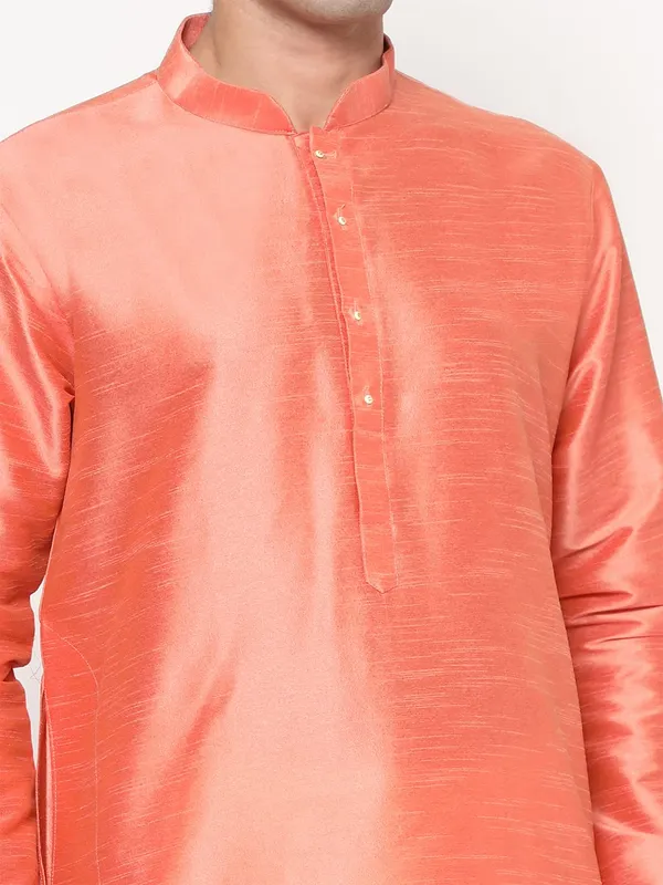 Peach_Dupion_Silk_Premium_&_Elegant_Regular_Kurta_&_Pajama_Set_For_Men