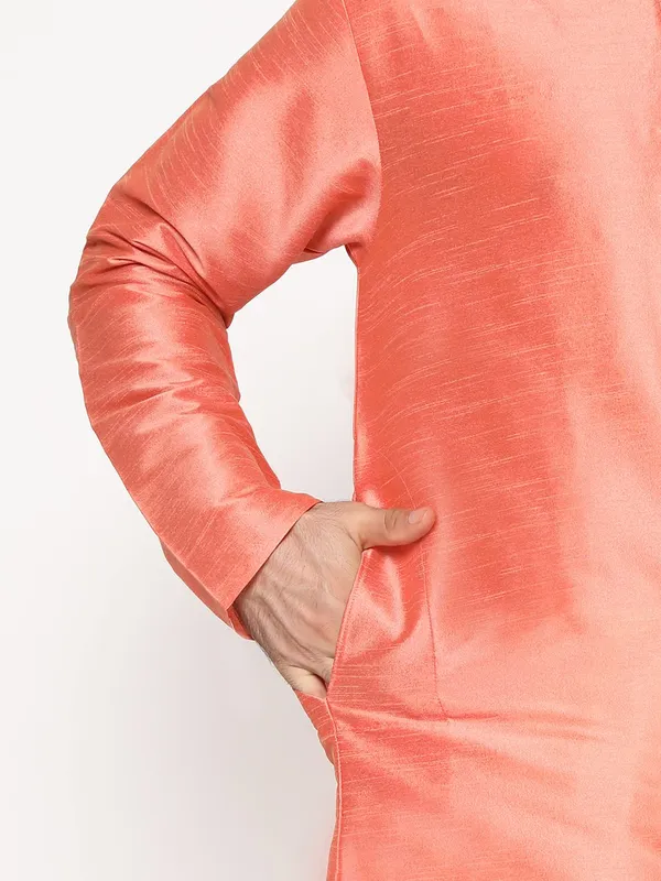 Peach_Dupion_Silk_Premium_&_Elegant_Regular_Kurta_&_Pajama_Set_For_Men