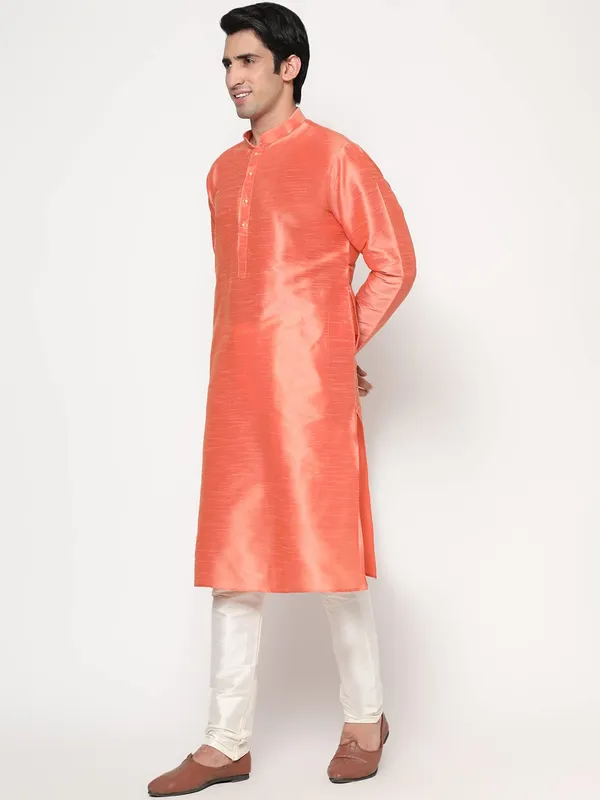 Peach_Dupion_Silk_Premium_&_Elegant_Regular_Kurta_&_Pajama_Set_For_Men