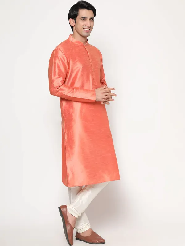 Peach_Dupion_Silk_Premium_&_Elegant_Regular_Kurta_&_Pajama_Set_For_Men