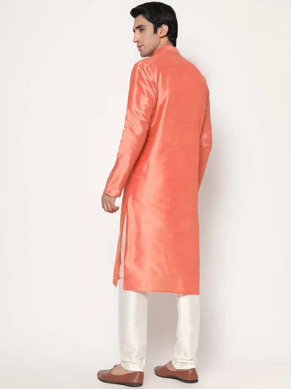 Peach_Dupion_Silk_Premium_&_Elegant_Regular_Kurta_&_Pajama_Set_For_Men