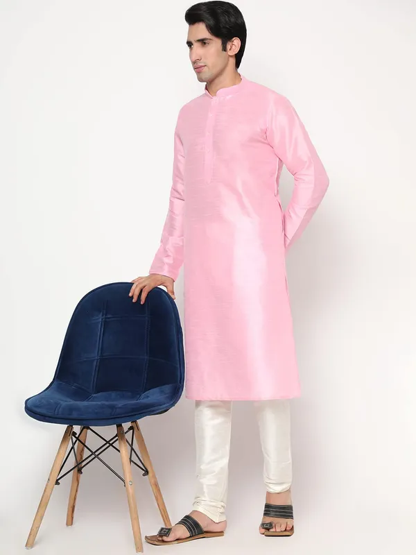 Pink_Dupion_Silk_Premium_&_Elegant_Regular_Kurta_&_Pajama_Set_For_Men