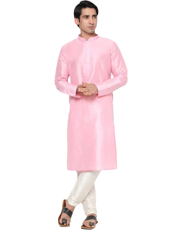 Pink_Dupion_Silk_Premium_&_Elegant_Regular_Kurta_&_Pajama_Set_For_Men